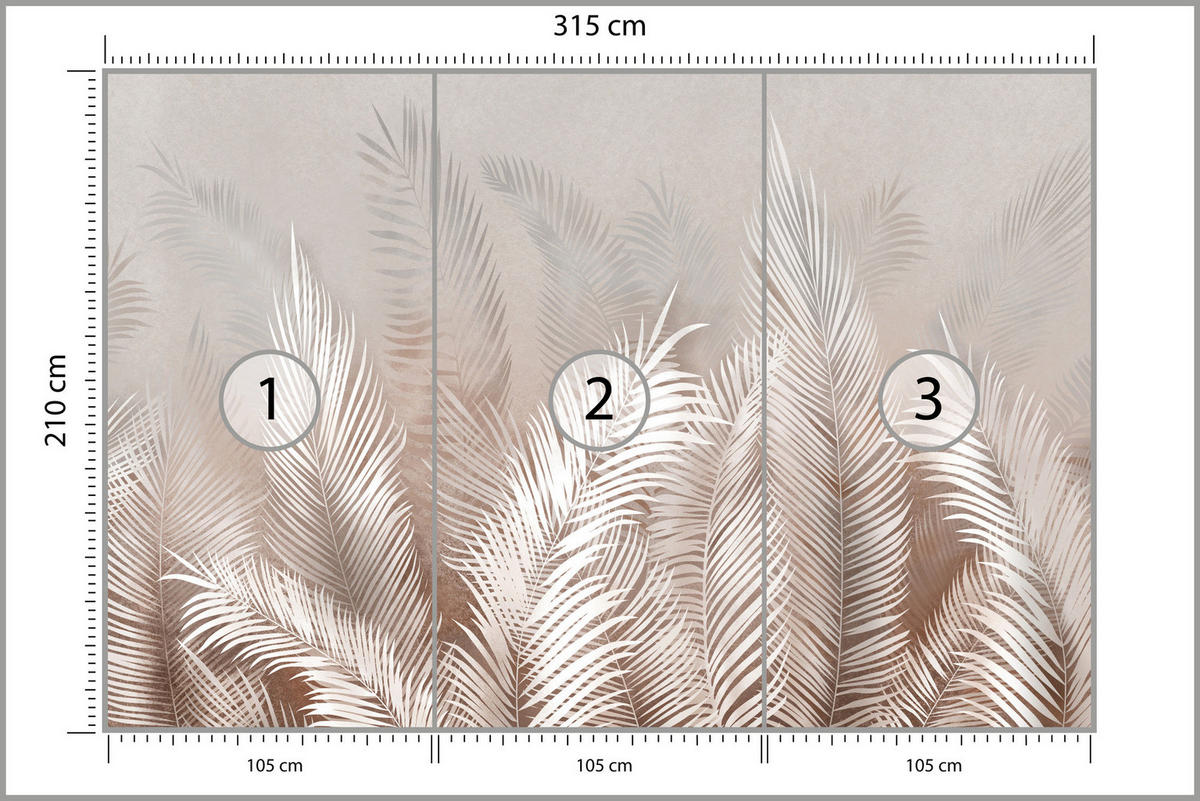 FOTOTAPETE Palmenblätter Pflanzen Natur Boho Stil 315x210cm - Beige/Braun, Papier (315/210cm) - Muralo
