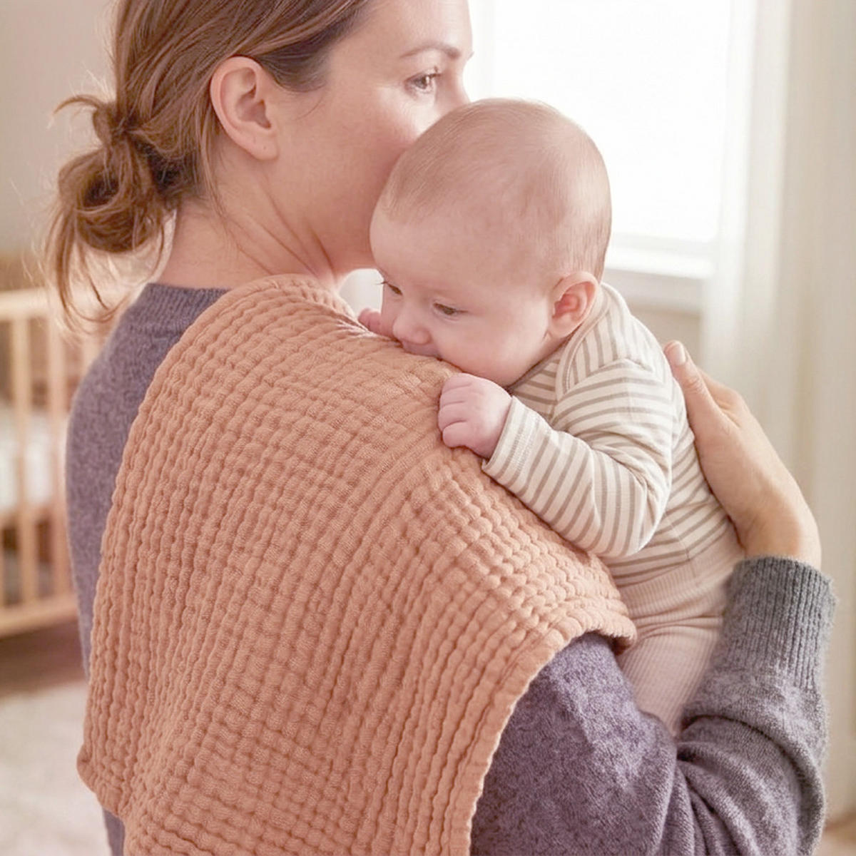 MUSSELINDECKE Babydecke Stilltuch Einschlagdecke Säuglingsdecke Mulltuch ab Geburt - Cappuccino, Textil (80/80cm) - nordic coast company