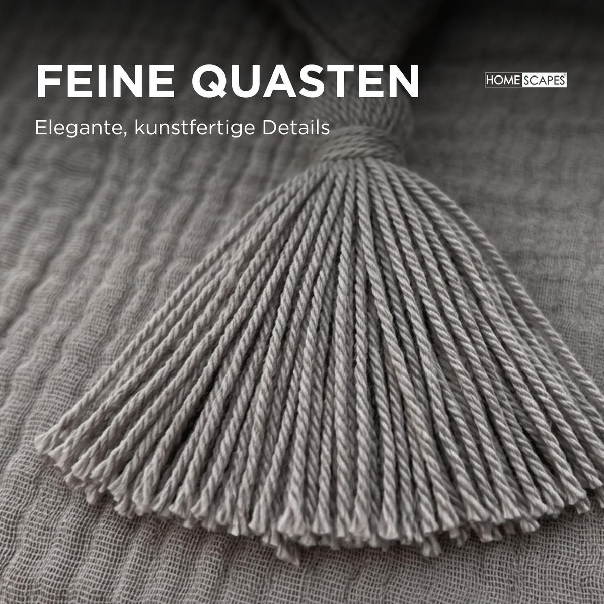 DEKOKISSEN Musselin grau mit Quasten, 45/45 cm - Grau, Textil (45/45cm) - Homescapes
