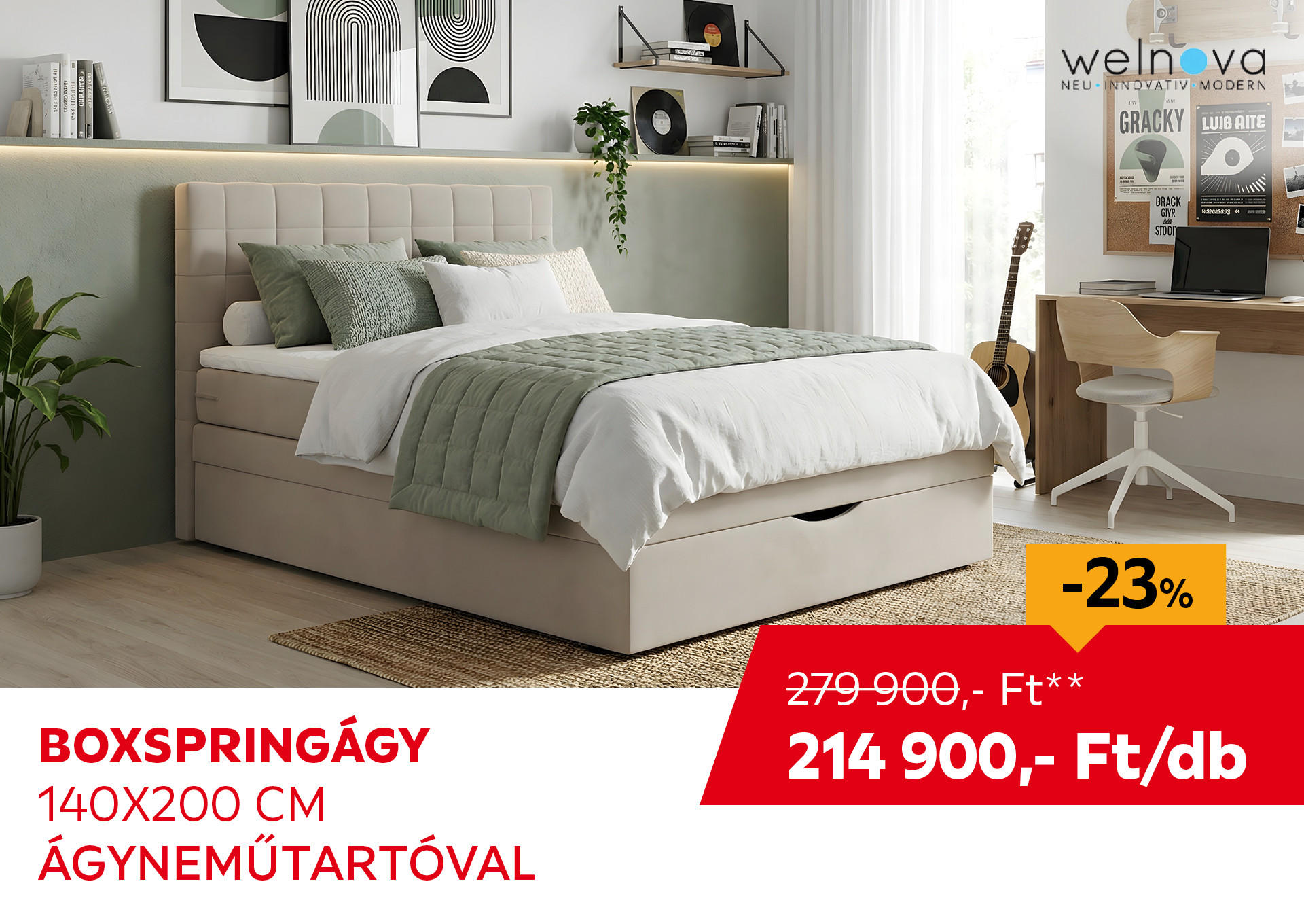 BOXSPRINGÁGY  140X200 CM Kiemelt termék 279900 Ft.- helyett 214900 Ft.-