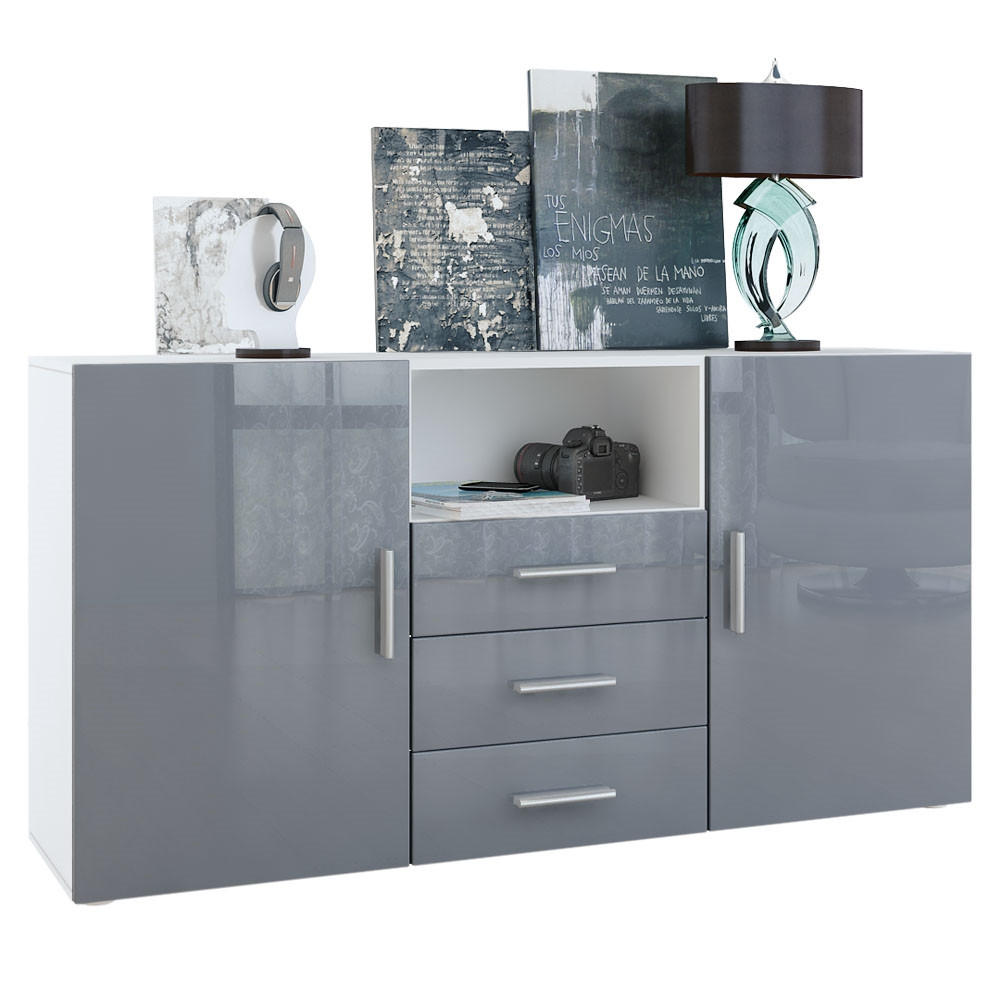 SIDEBOARD Skadu Front in Grau Hochglanz - Grau, Holzwerkstoff (138.5/71.5/35cm) - Vladon