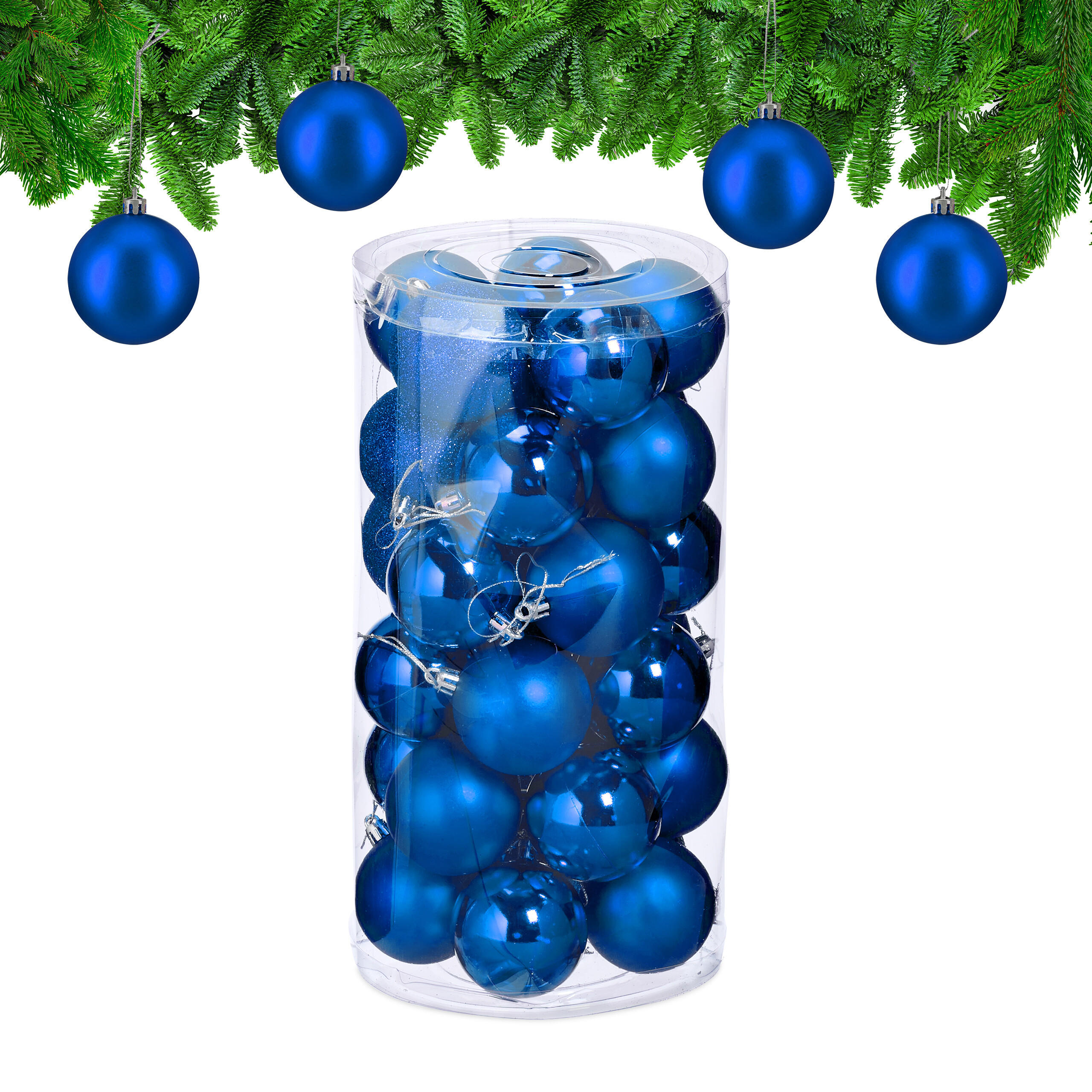 30XWEIHNACHTSKUGELN - Blau, Kunststoff (6/7/6cm) - Relaxdays