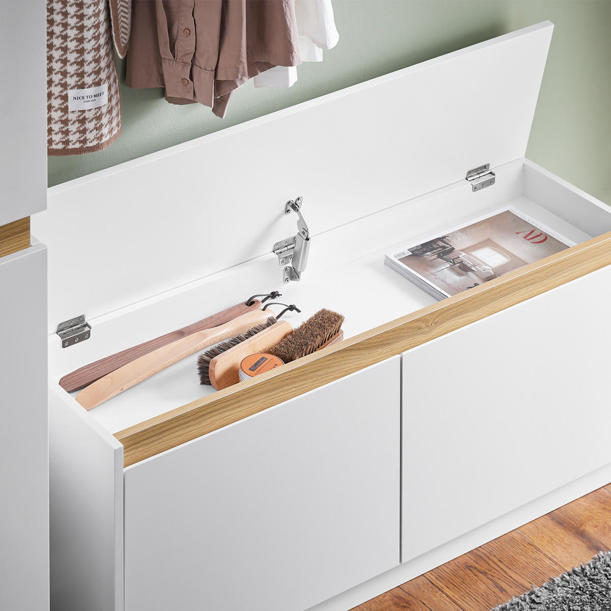 SCHUHBANK Weiß - Weiß, Holzwerkstoff (104/47/30cm) - SoBuy