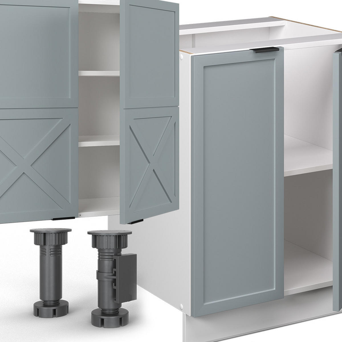 KÜCHENZEILE Fame-Line Hellblau-grau/Weiß 300 cm mit Hochschrank AP Eiche - Blaugrau/Weiß, Holzwerkstoff (300/81.6/60cm) - Vicco