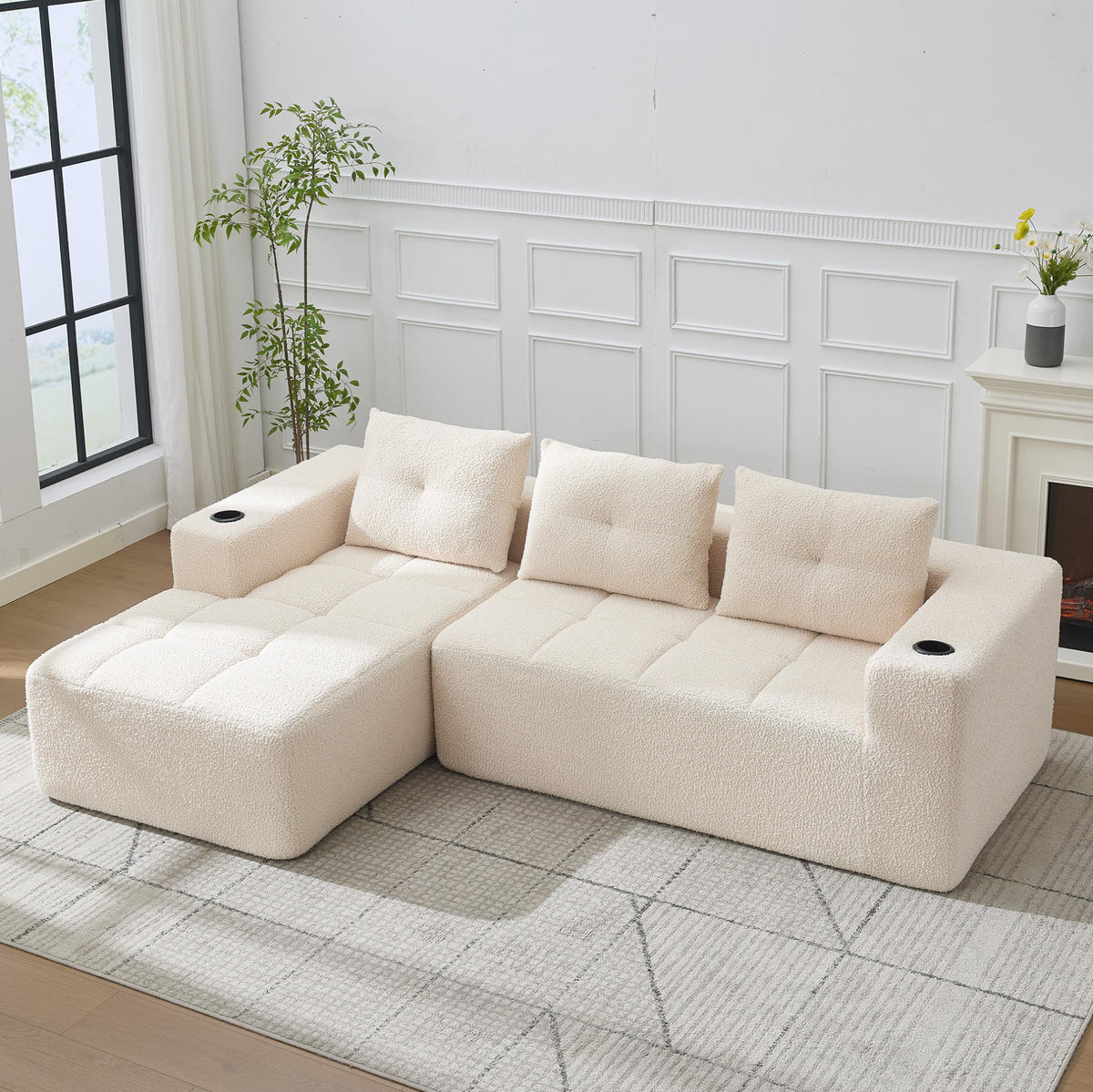 ECKSOFA 258 cm mit Becherhaltern, tiefer Sitzfläche und Polyesterbezug, Beige - Beige, Textil (258/163cm) - Redom