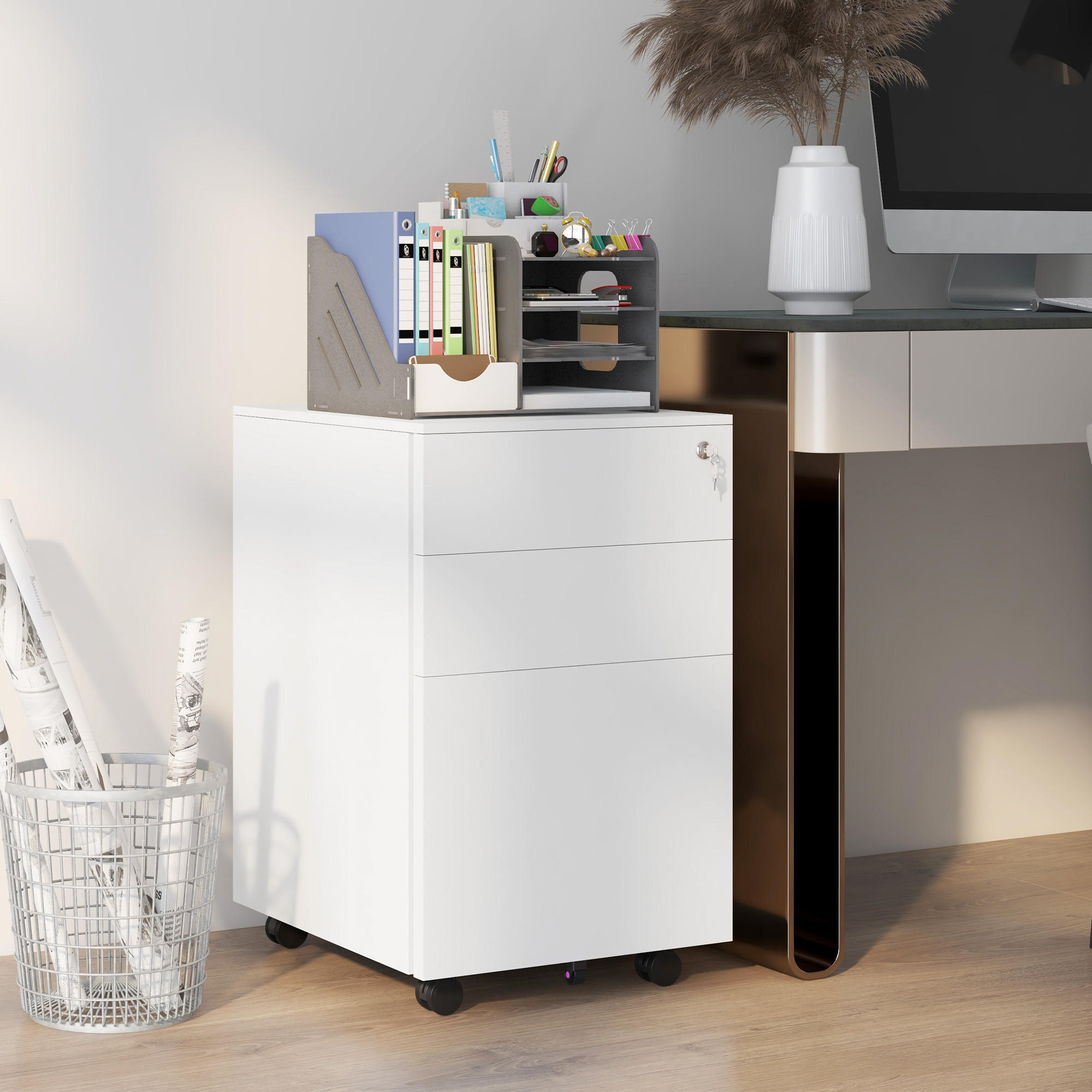 AKTENSCHRANK mit Schloss, für A5 Legal, Briefformat, Stahl - Weiß, Metall (43.5/60/37cm) - Vinsetto