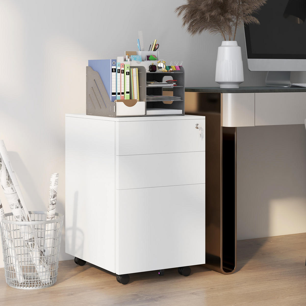 AKTENSCHRANK mit Schloss, für A5 Legal, Briefformat, Stahl - Weiß, Metall (43.5/60/37cm) - Vinsetto