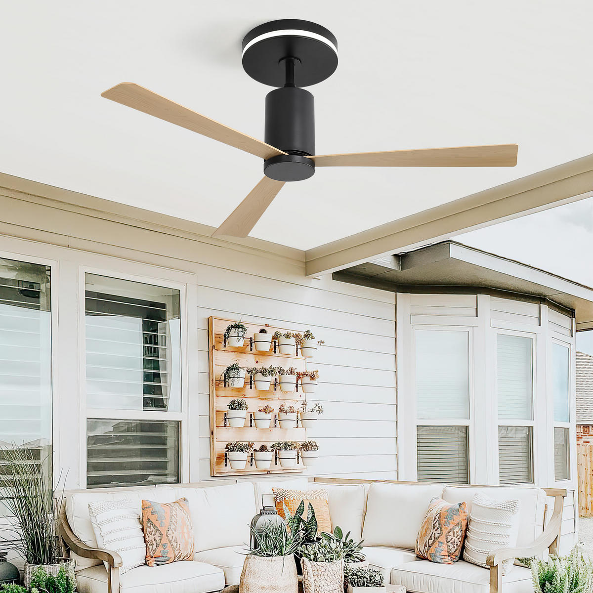 DECKENVENTILATOR DE-16329 flach mit LED & reversibel Nickel - Naturfarben, Kunststoff (132/132/65.5cm) - ComfortXL
