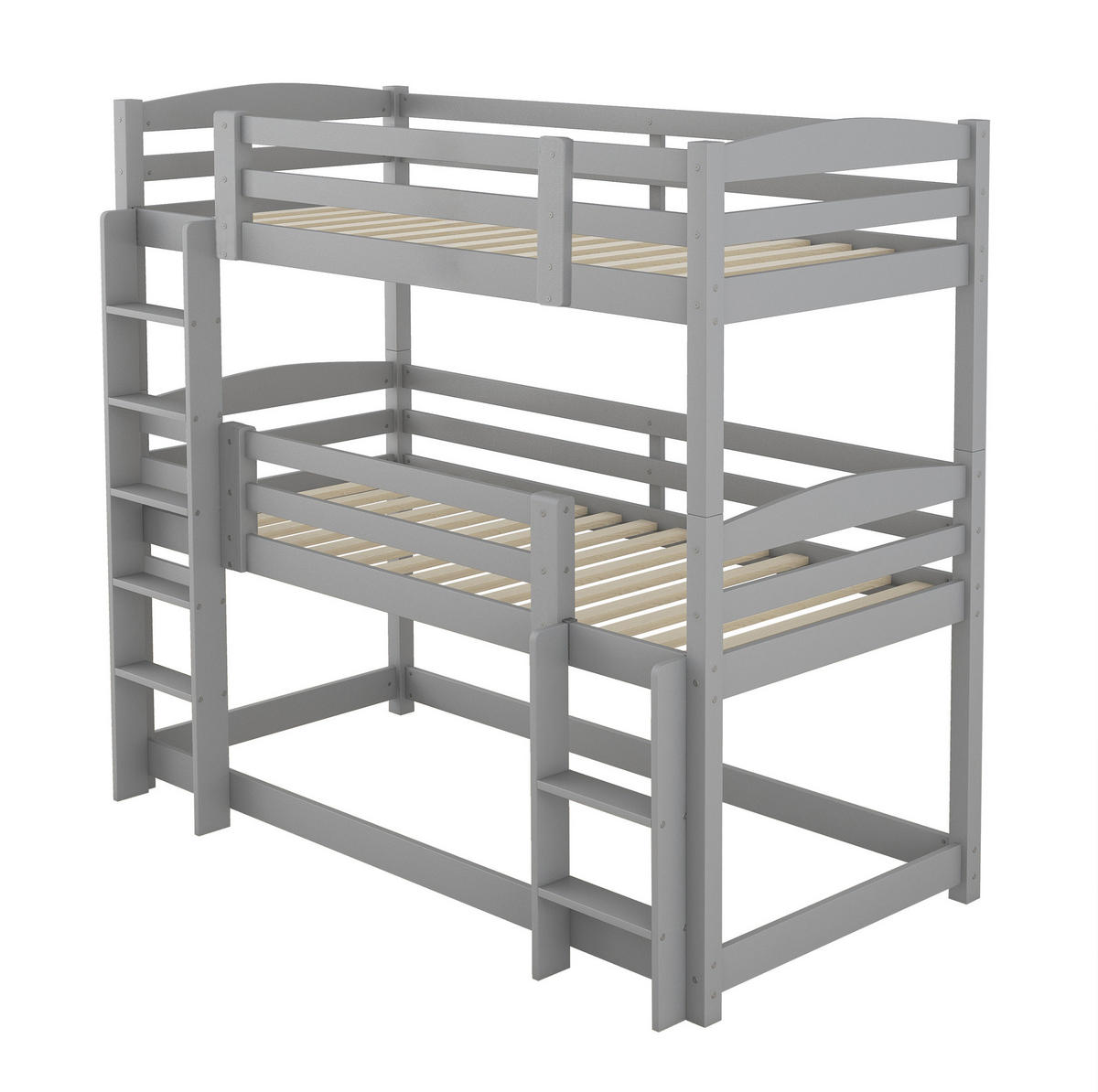 ETAGENBETT 90/200 cm aus Kiefernholz in Grau, dreifach nutzbar - Grau, Holz (90/200cm) - OKMYHOME