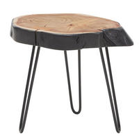 BEISTELLTISCH – Akazie Massivholz, Baumkante, Metall, Industrial, 40x40x32 cm - Schwarz/Braun, Holz/Metall (32/40/40cm) - KADIMA DESIGN