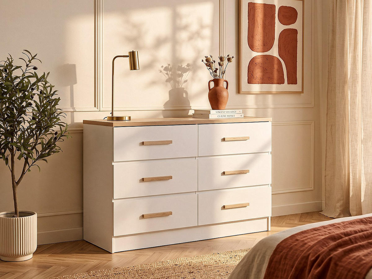 KOMMODE - 120 cm x 40 cm - holz - naturfarben hell, weiß Skaido - Weiß, Holz (120/81/40cm) - Vente-Unique