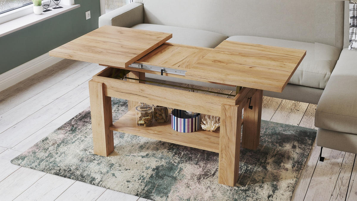 COUCHTISCH rechteckig Eiche Gold ausziehbar höhenverstellbar - Eichefarben, Holzwerkstoff (68/110/59cm) - designimpex