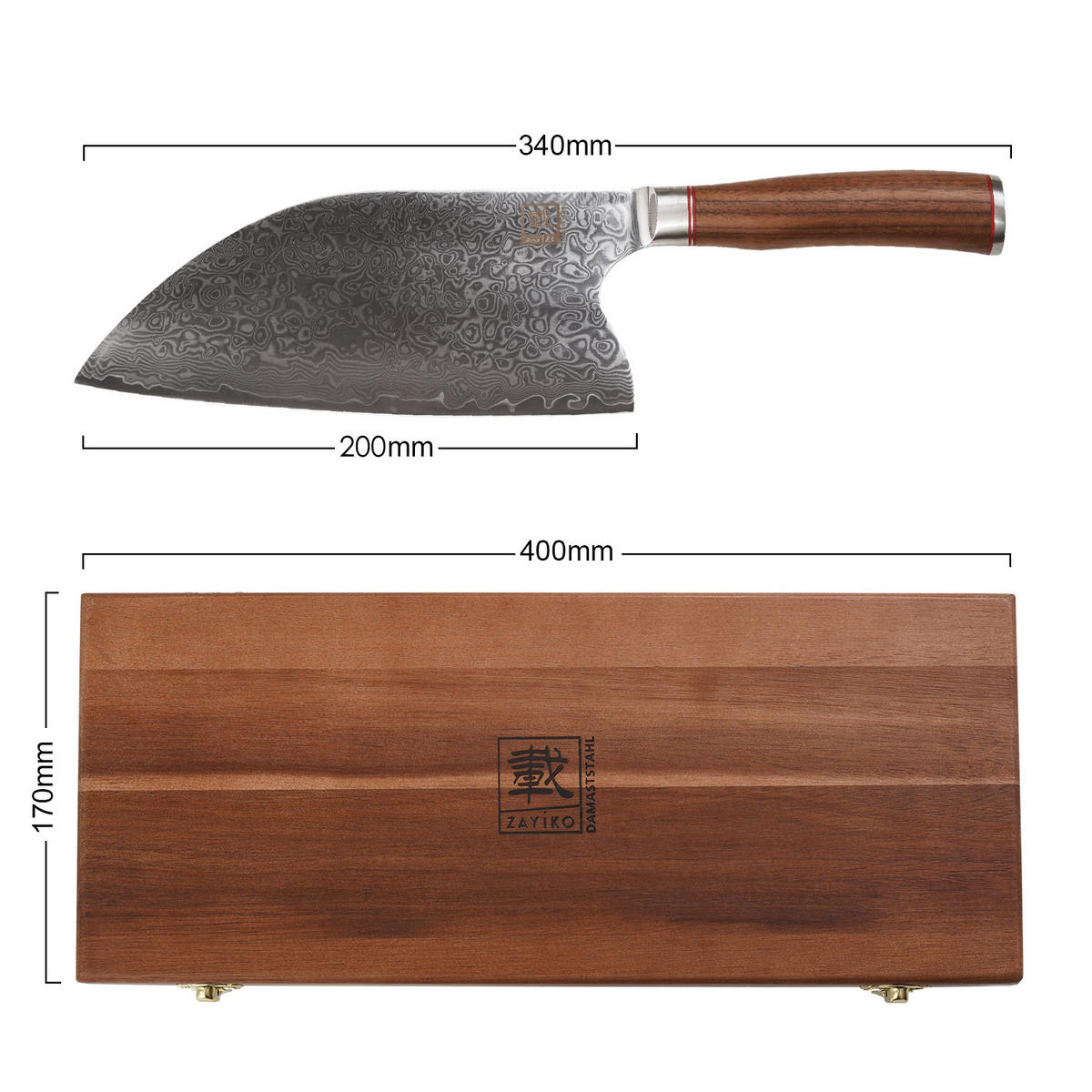 CHAI-DAO-KOCHMESSER 20 cm - Nussbaumfarben, Holz/Metall (34cm) - Zayiko