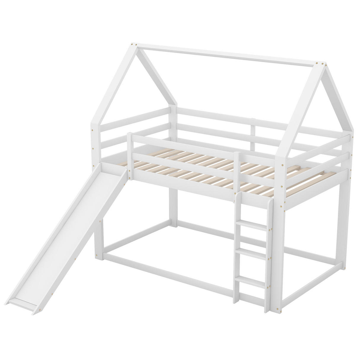 ETAGENBETT in Hausform aus Kiefernholz 90x200 cm Weiß mit Rutsche und Leiter - Weiß, Holzwerkstoff (90/200cm) - IVMEU