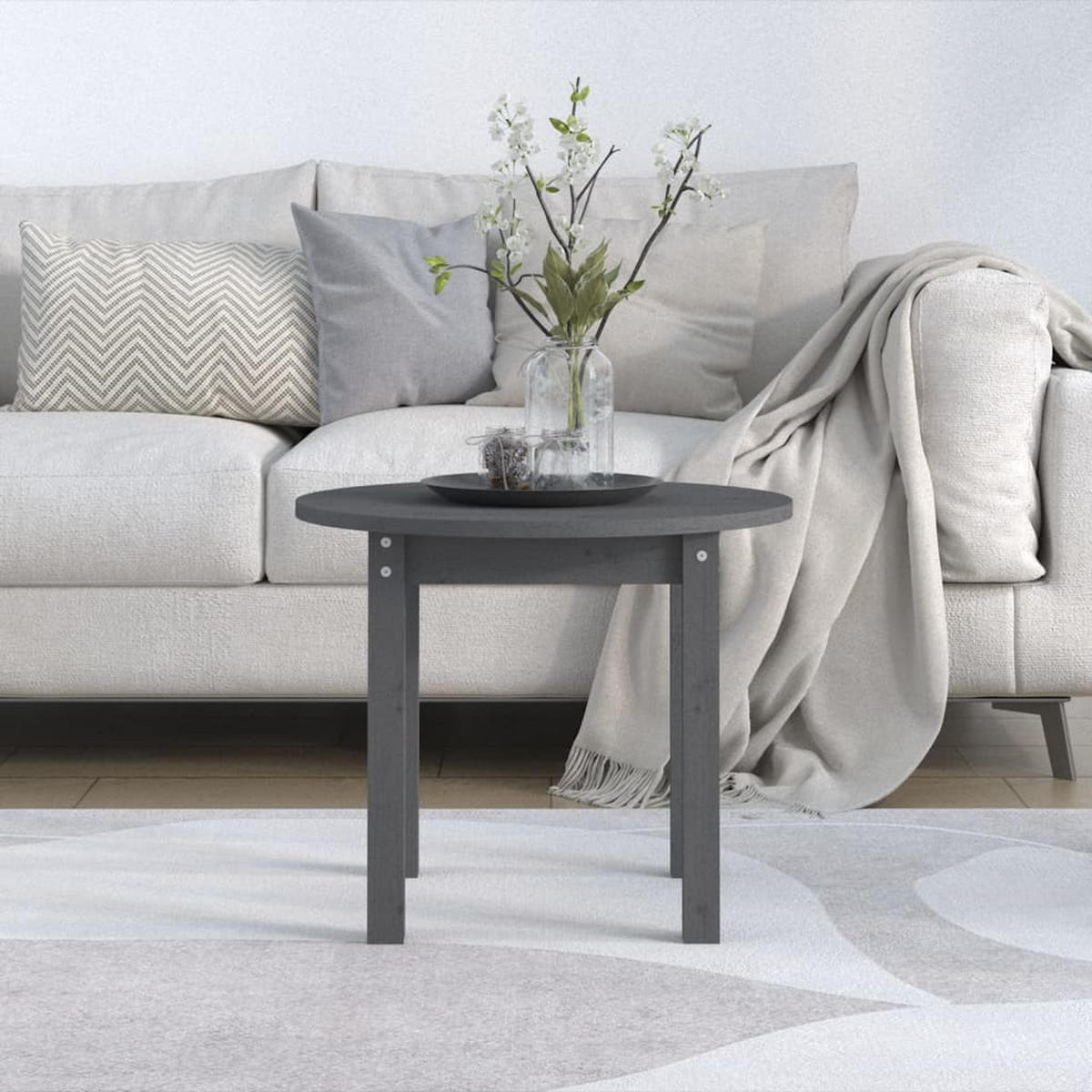 COUCHTISCH Grau Ø 55x45 cm Massivholz Kiefer - Grau, Holz (55/55/45cm) - furnicato