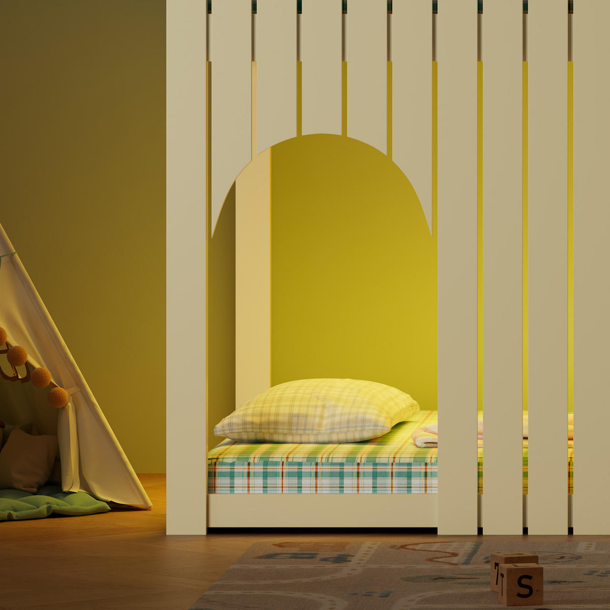 HOCHBETT 90/200 cm in Natur aus Kiefer und MDF mit LED, Leiter und Stauraum - Naturfarben, Holz/Holzwerkstoff (90/200cm) - WISHDOR