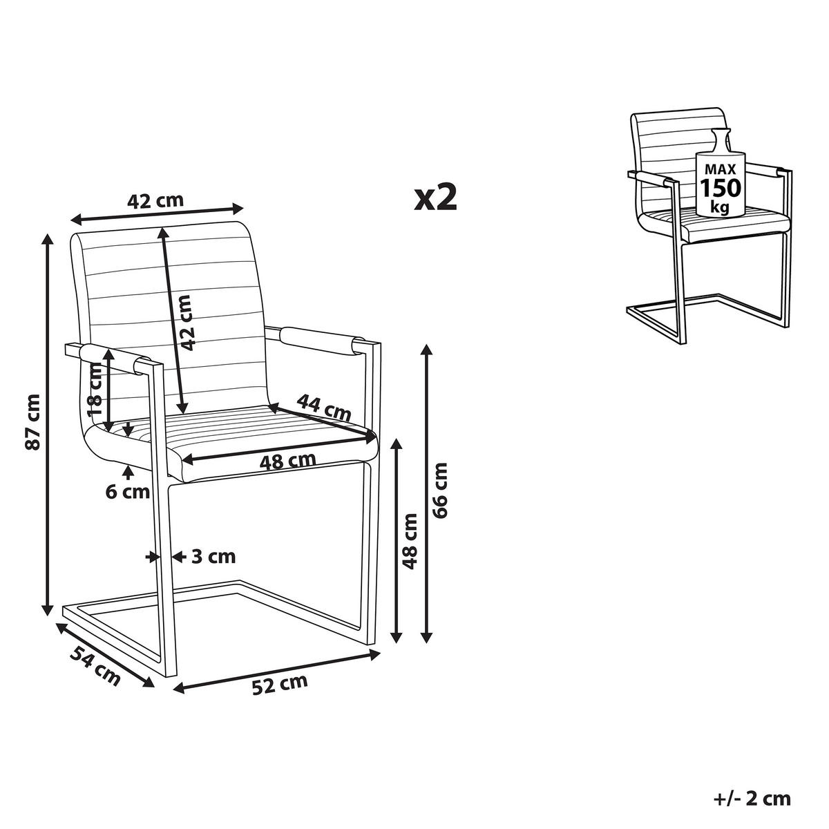 ESSZIMMERSTUHL 2er-Set Kunstleder Schwarz Buford - Schwarz, Textil/Metall (52/87/54cm) - Beliani