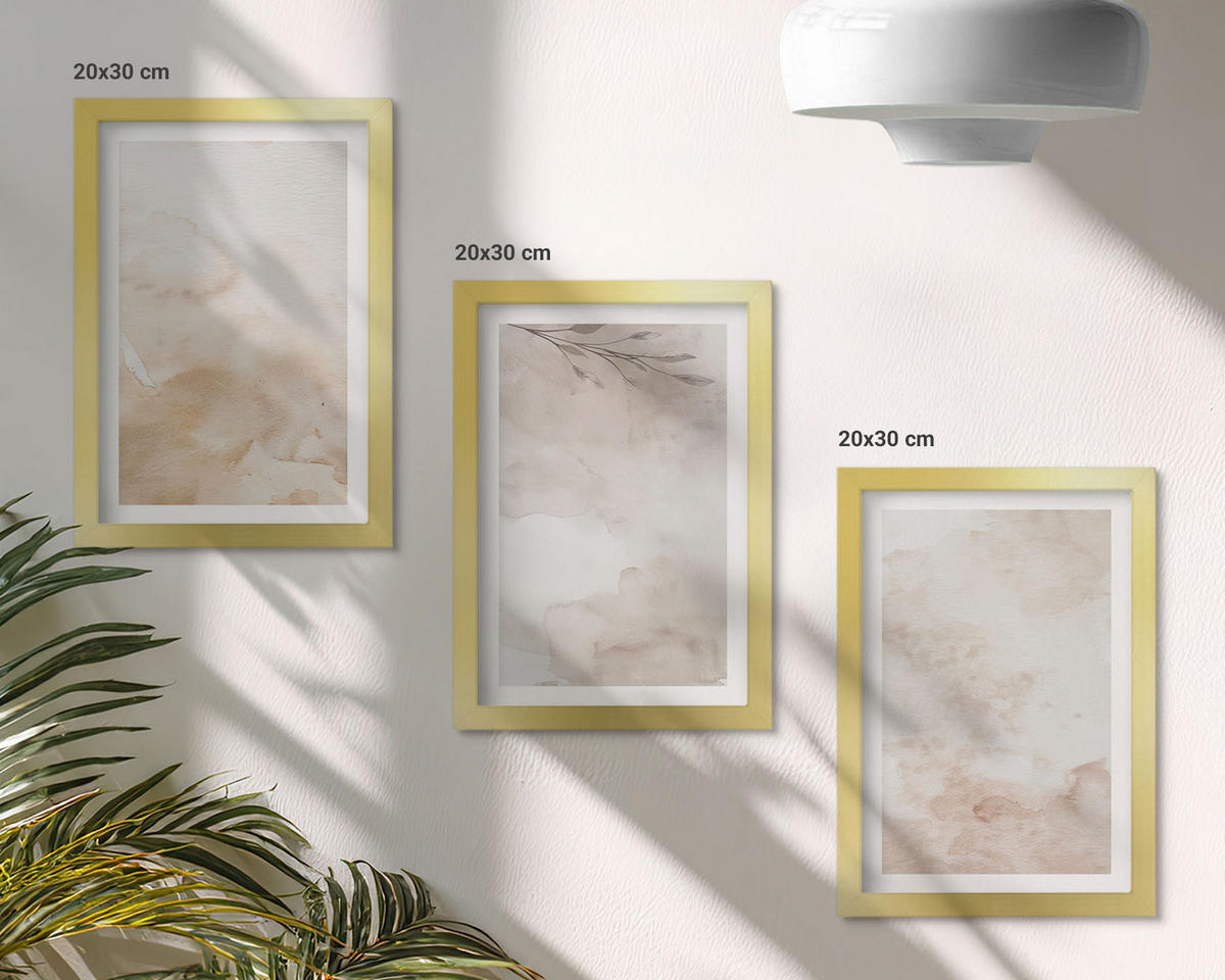 WANDBILDER 3er Set - 20x30 cm Goldrahmen - Aquarell-Pastellblätter - Goldfarben, Kunststoff (20/30cm) - ArtPrintCave