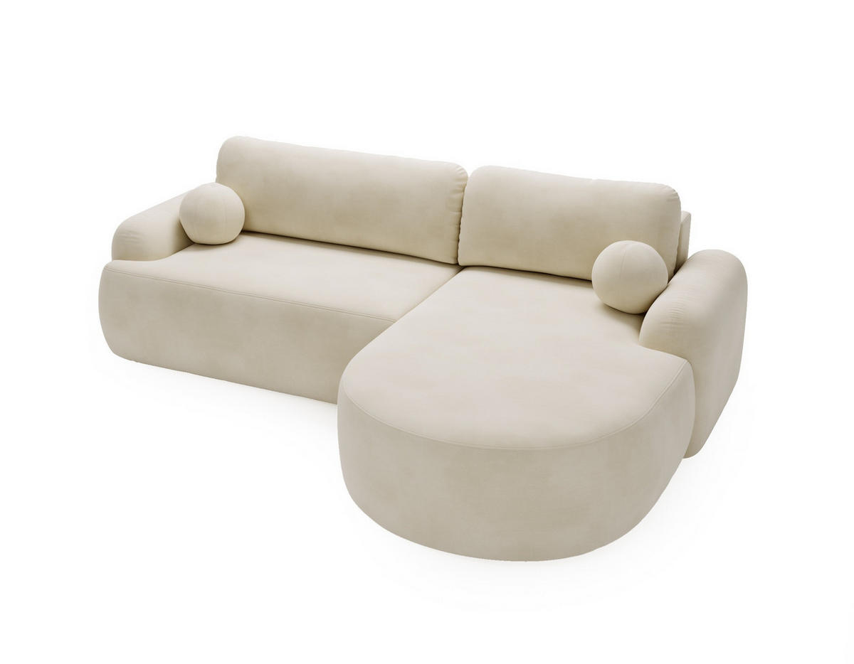 ECKSOFA Cloudy Creme, Sofa aus Velourstoff mit Kissen, rechte seite - Creme, Holzwerkstoff/Textil (261/177cm) - Bettso