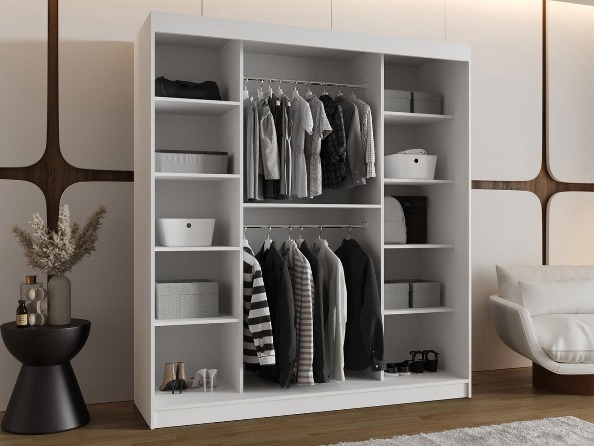 SCHWEBETÜRENSCHRANK Wika 180 cm - Silberfarben/Weiß, Holzwerkstoff/Kunststoff (180/200/62cm) - MIRJAN24