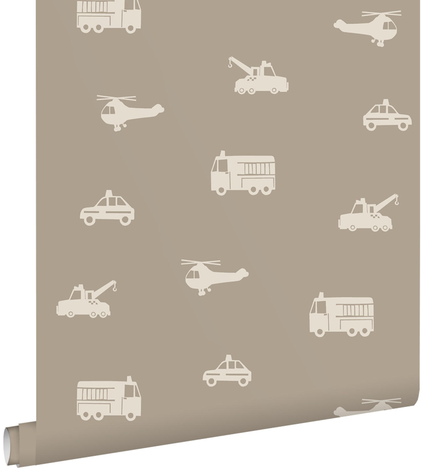 TAPETE Autos, Löschfahrzeuge, Hubschrauber und Kräne 53 cm x 10.05 m - Braun, Papier (53/0.1cm) - ESTAhome