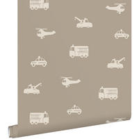 TAPETE Autos, Löschfahrzeuge, Hubschrauber und Kräne 53 cm x 10.05 m - Braun, Papier (53/0.1cm) - ESTAhome