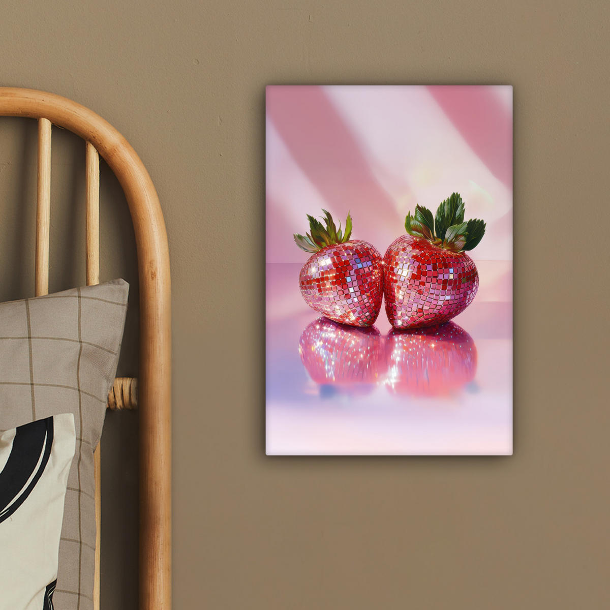 LEINWANDBILD Disco - Obst - Glitzer - Erdbeere 20x30 cm - Pink, Textil (20/30cm) - MuchoWow