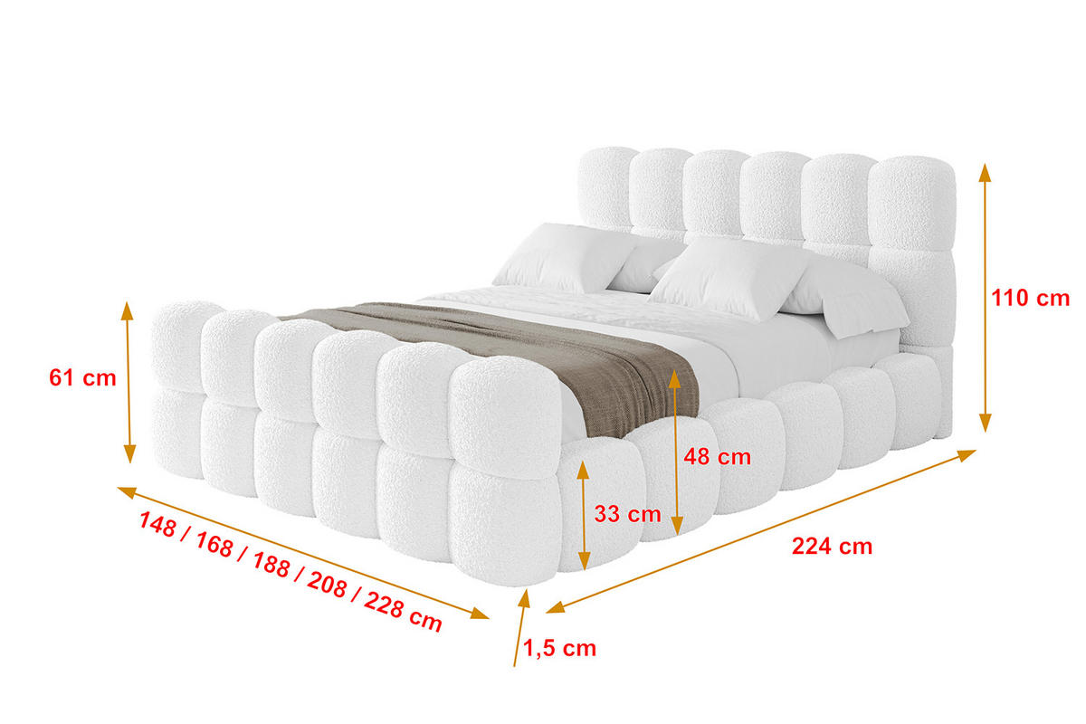 POLSTERBETT mit Bettkasten, Fußteil und Lattenrost, Bett mit Matratze H3/H4 - LEYA-Z 120x200 Weiß - Weiß, Holzwerkstoff/Textil (120/200cm) - ALTDECOR