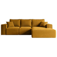 ECKSOFA mit Schlaffunktion und Bettkasten SERRA-L-S - 266x161x87 cm Senfgelb Cord - Currygelb/Schwarz, Holzwerkstoff/Kunststoff (266/161cm) - ALTDECOR