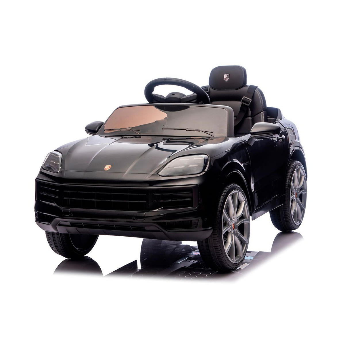 ELEKTROAUTO Porsche Cayenne schwarz Vierradfederung Fernbedienung Gurt - Schwarz, Kunststoff (103/63/54cm) - Chipolino