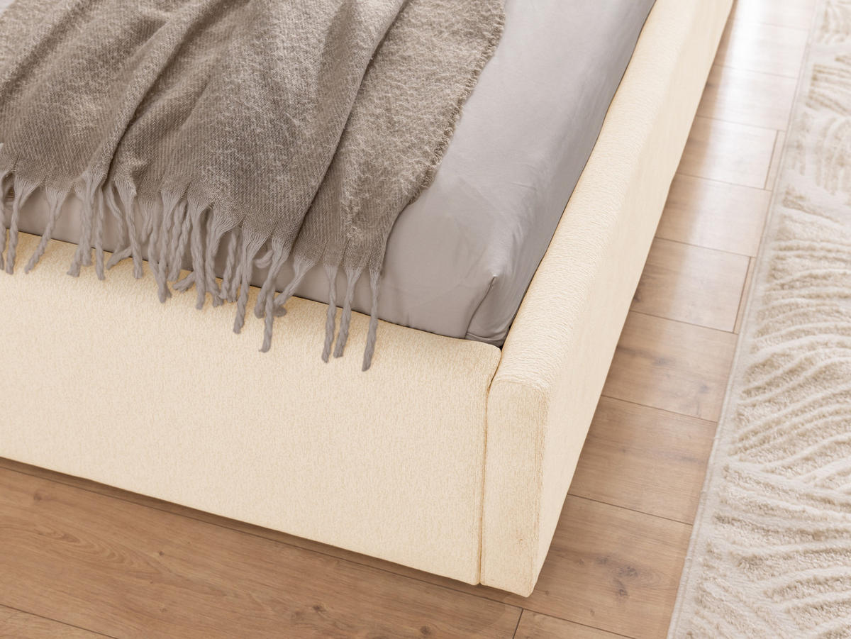 POLSTERBETT 160/200 cm Josy im Designer-Look mit Bettkasten und Lattenrost aus Hellbeige Chenille-Stoff - Beige/Schwarz, Holz/Kunststoff (160/200cm) - S-Style Möbel