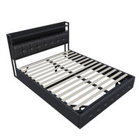 POLSTERBETT 140x190cm Schwarz Kunstleder, LED Gasdruck Stauraumbett mit Steckdose - Schwarz, Leder (140/190cm) - CASIVA