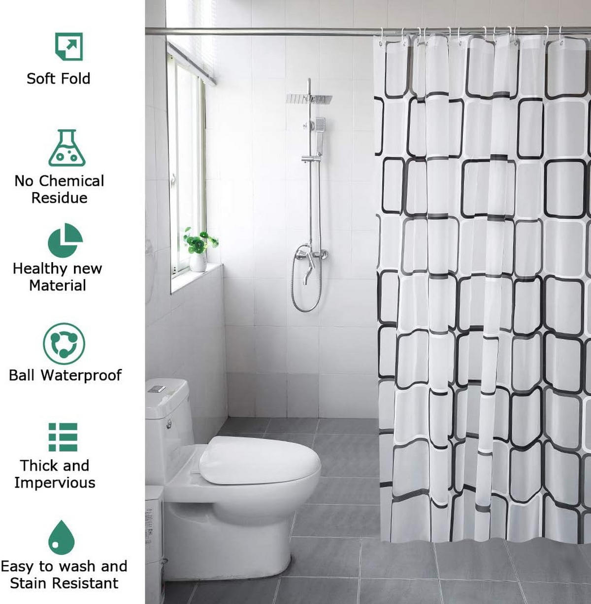 DUSCHVORHANG PEVA wasserdicht schimmelresistent bruchfest ideal Badezimmer - Weiß, Kunststoff (200/200cm) - MCBOSON