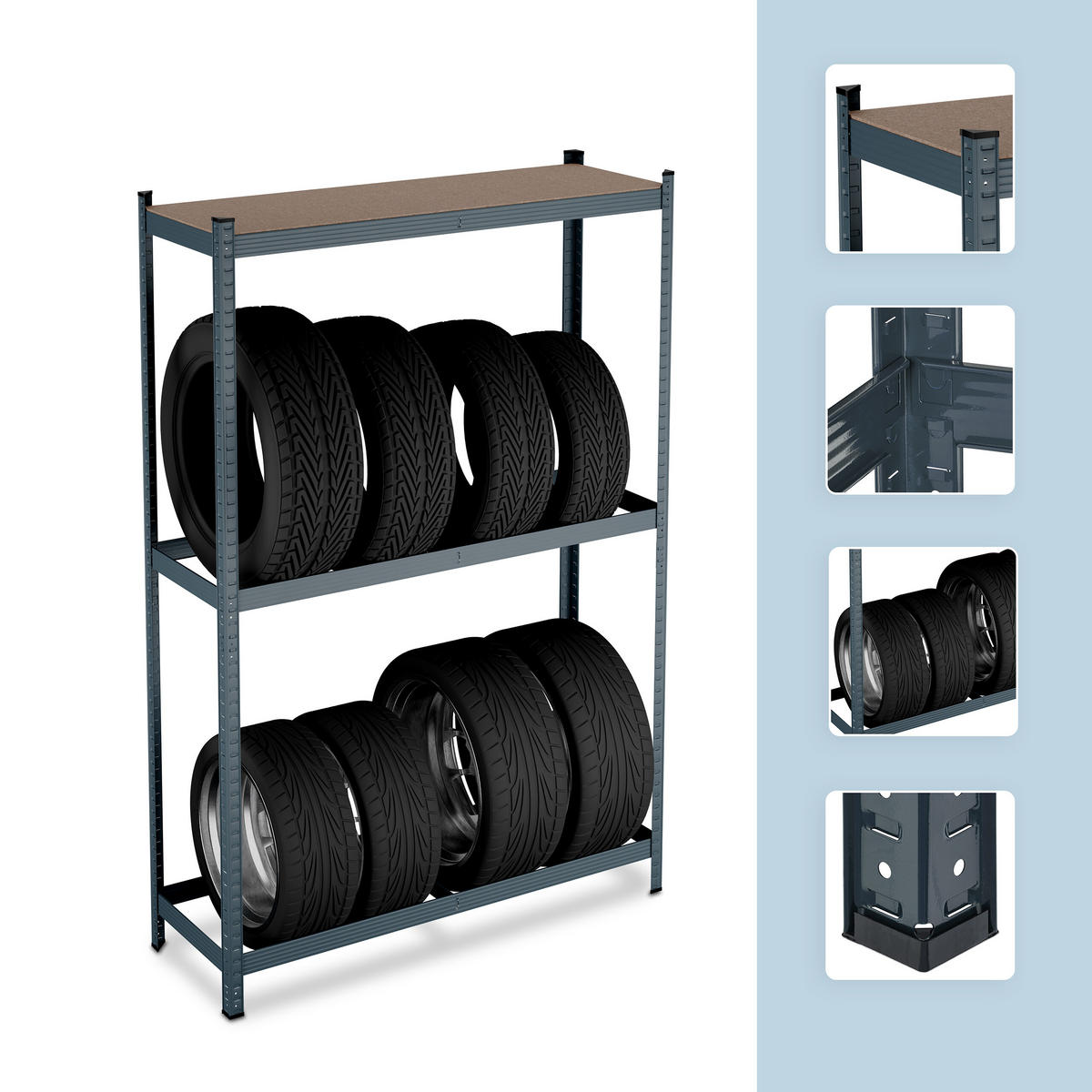 REIFENREGAL - Grau, Holzwerkstoff/Kunststoff (120/180/40cm) - Relaxdays