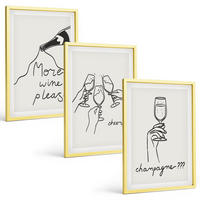 BILDER SET 3er Set - 40x60 cm Goldrahmen - Champagner-Wein-Linienzeichnung - Goldfarben, Kunststoff (40/60cm) - TULUP