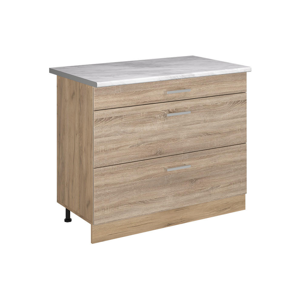 SPODNÍ SKŘÍŇKA KUCHYŇSKÉ LINKY R-Line, Sonoma/Zlatý mocný dub, 100 cm pracovná doska Mramor - Sonoma dub/barva dubu, kompozitní dřevo (100/81.6/60cm) - Vicco