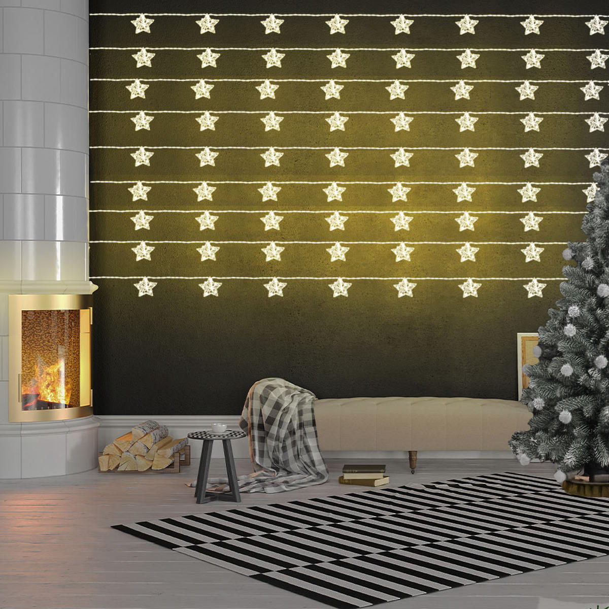 LED LICHTERKETTE Sternen-Design Silber - Silberfarben, Metall (90/5.5/1.5cm) - Globo Lighting