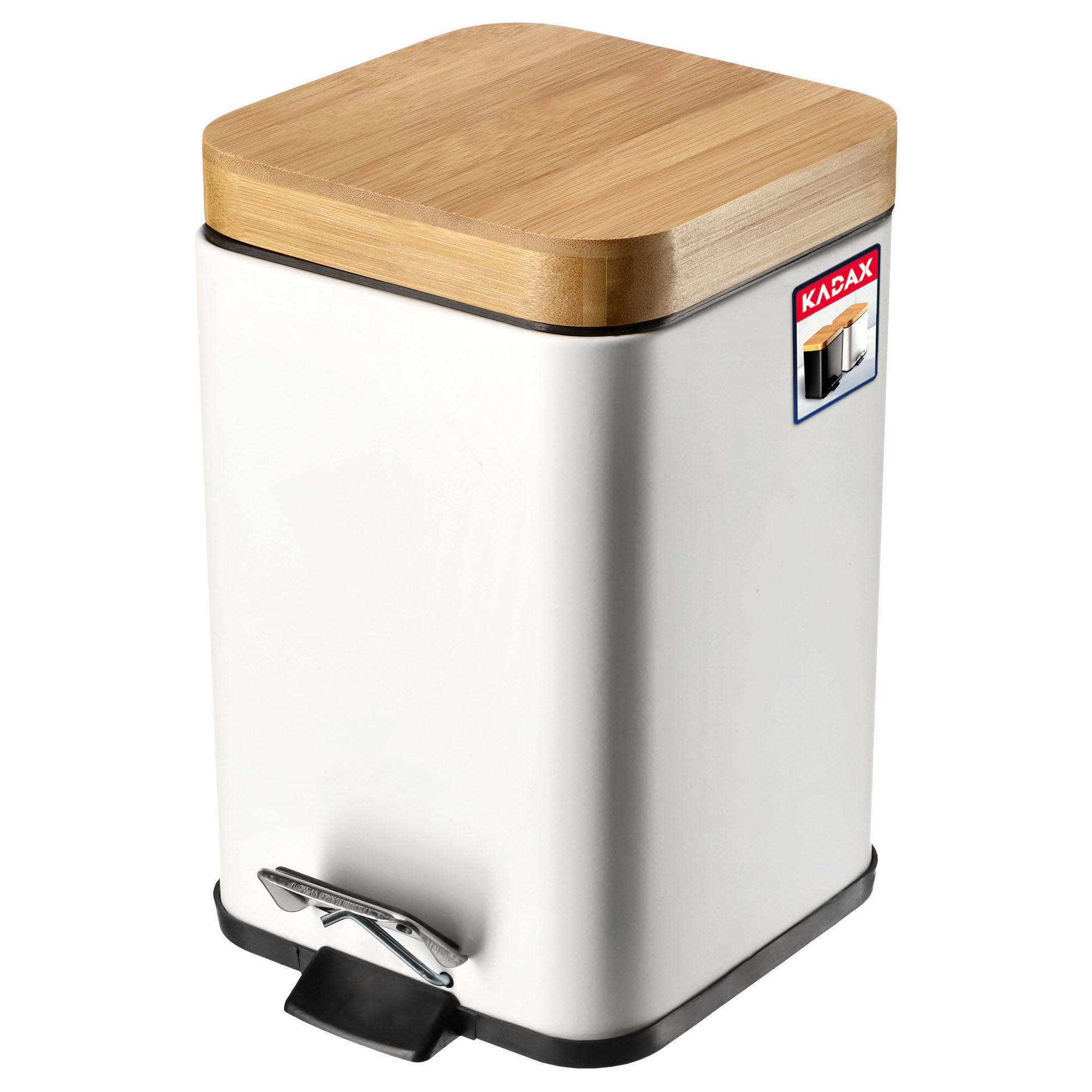 PAPIERKORB mit Bambusdeckel 3L, weiß - Weiß, Metall (16/21cm) - KADAX