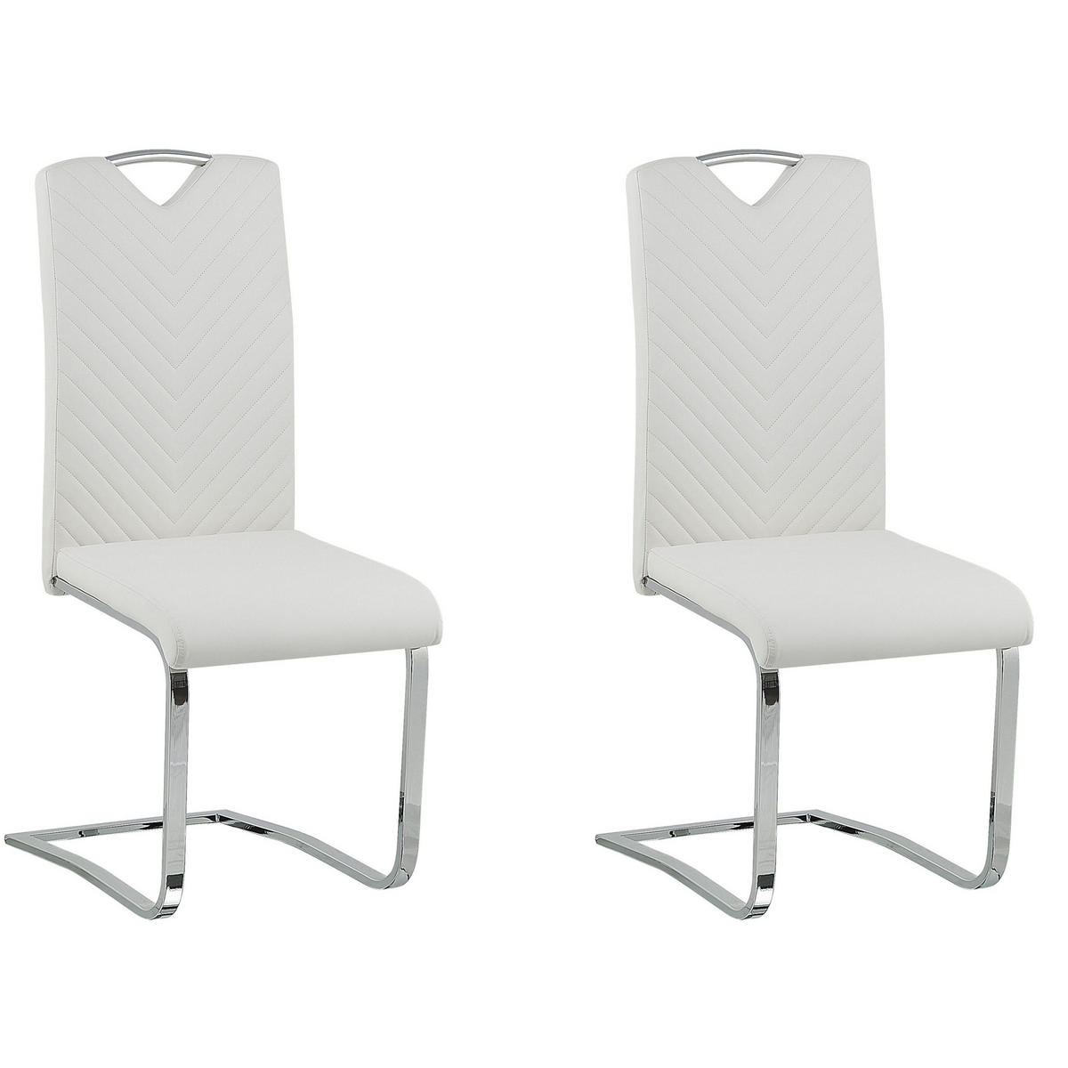 ESSZIMMERSTUHL 2er-Set Kunstleder Weiß Picknes - Weiß, Textil/Metall (43/105/55cm) - Beliani