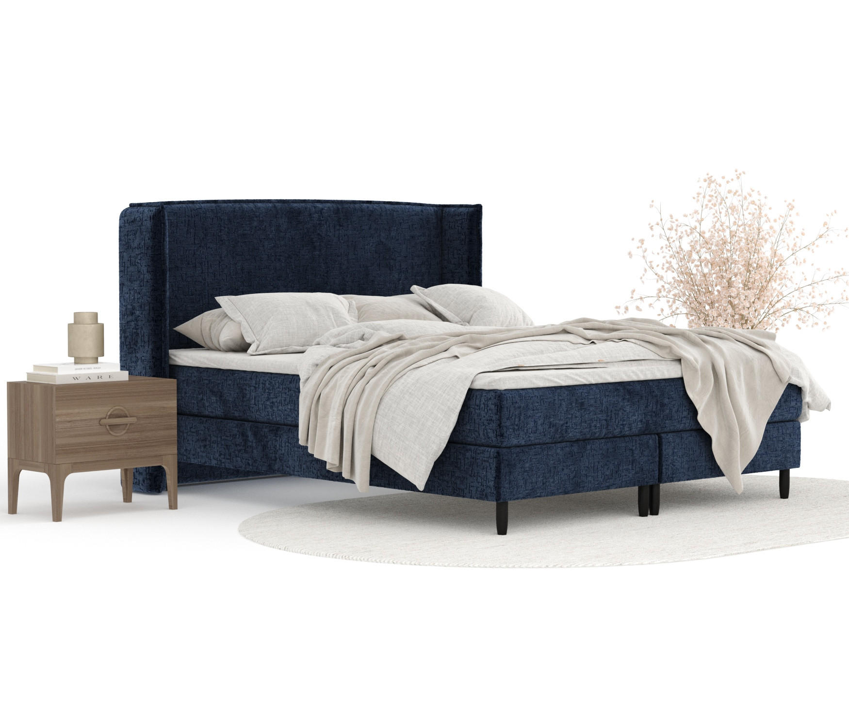 KONTINENTALBETT Ardis Marineblau 160/200 cm mit Matratze und Topper - Schwarz/Dunkelblau, Holz/Holzwerkstoff (160/200cm) - Maison de Reve