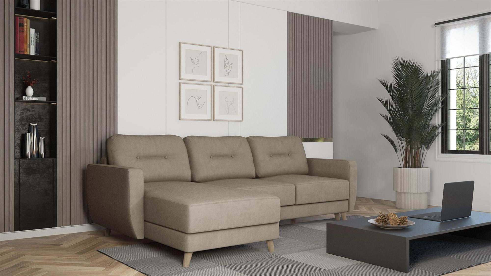 ECKSOFA Marlies In Opera Velvet - Creme, Holzwerkstoff/Textil (233/140cm) - Fun Möbel