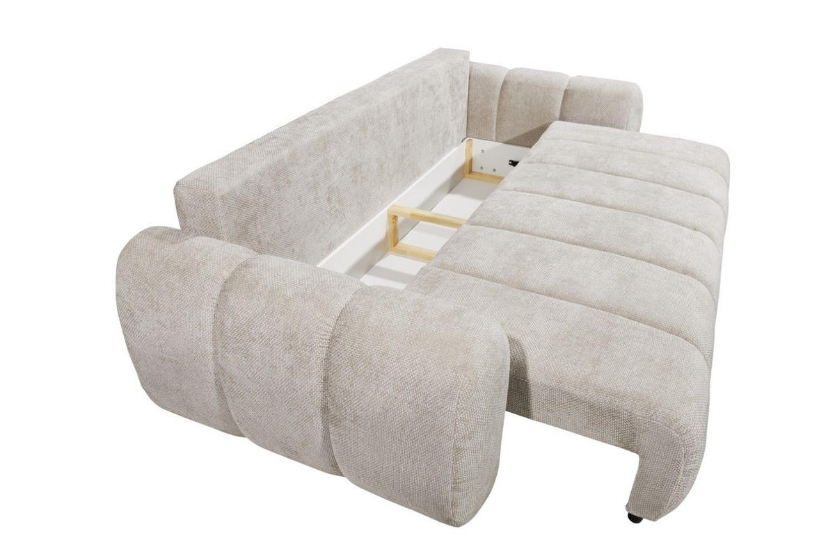 BIGSOFA mit Schlaffunktion und Bettkasten - Beige/Hellgrau, Holz/Kunststoff (256/91/112cm) - ed exciting design