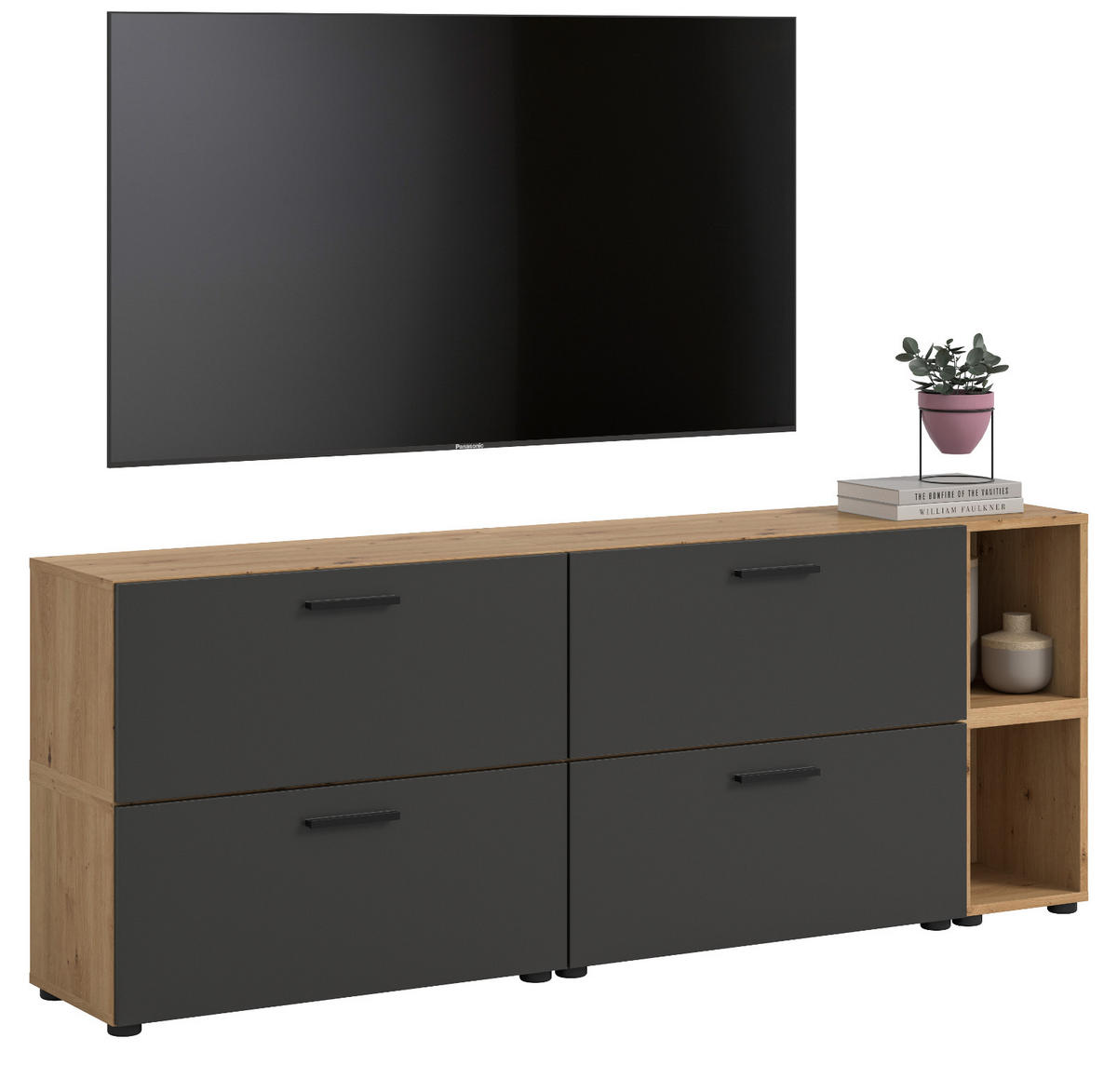 TV-LOWBOARD grau, Eiche Artisan 176 cm, Fernsehtisch hängend / stehend - Schwarz/Eiche Artisan, Holzwerkstoff/Kunststoff (176/67/34cm) - Inn.Furn