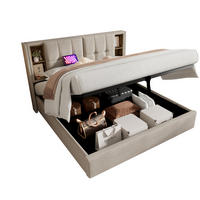 POLSTERBETT mit Stauraum 140x200 cm Leinen Natur mit USB & kabellosem Laden - Beige, Metall (140/200cm) - Meubliv