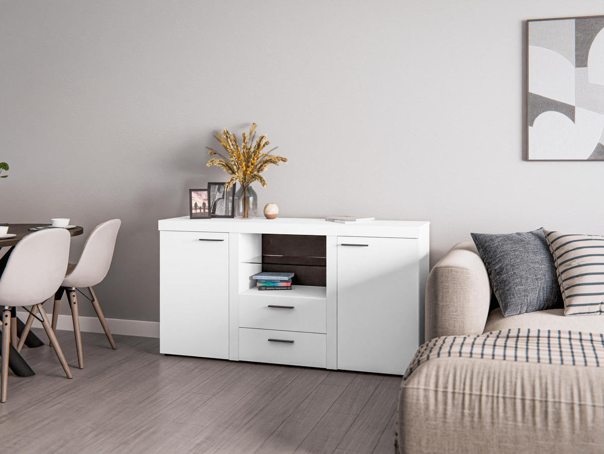 SIDEBOARD Spacoro 2F2S Weiß Matt 156,4/82/40,3 cm – Schubladenschrank Kommode Modern - Weiß, Holzwerkstoff/Kunststoff (156/82/40cm) - AX Living