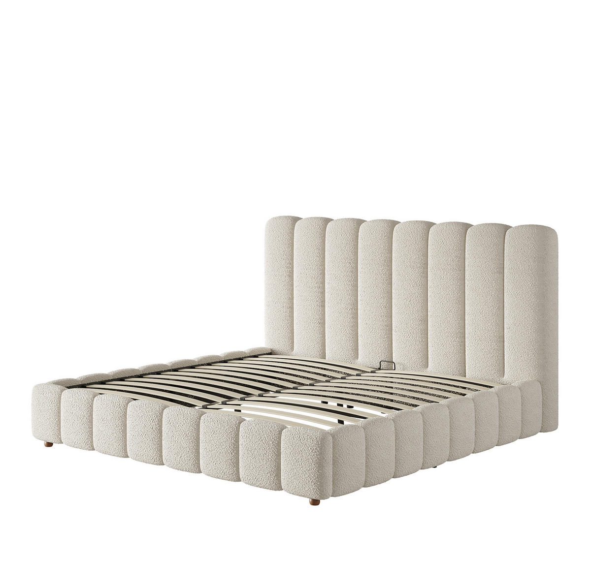BETT mit Bettkasten Bouclé Weiß - Weiß, Metall (160/200cm) - Meubliv