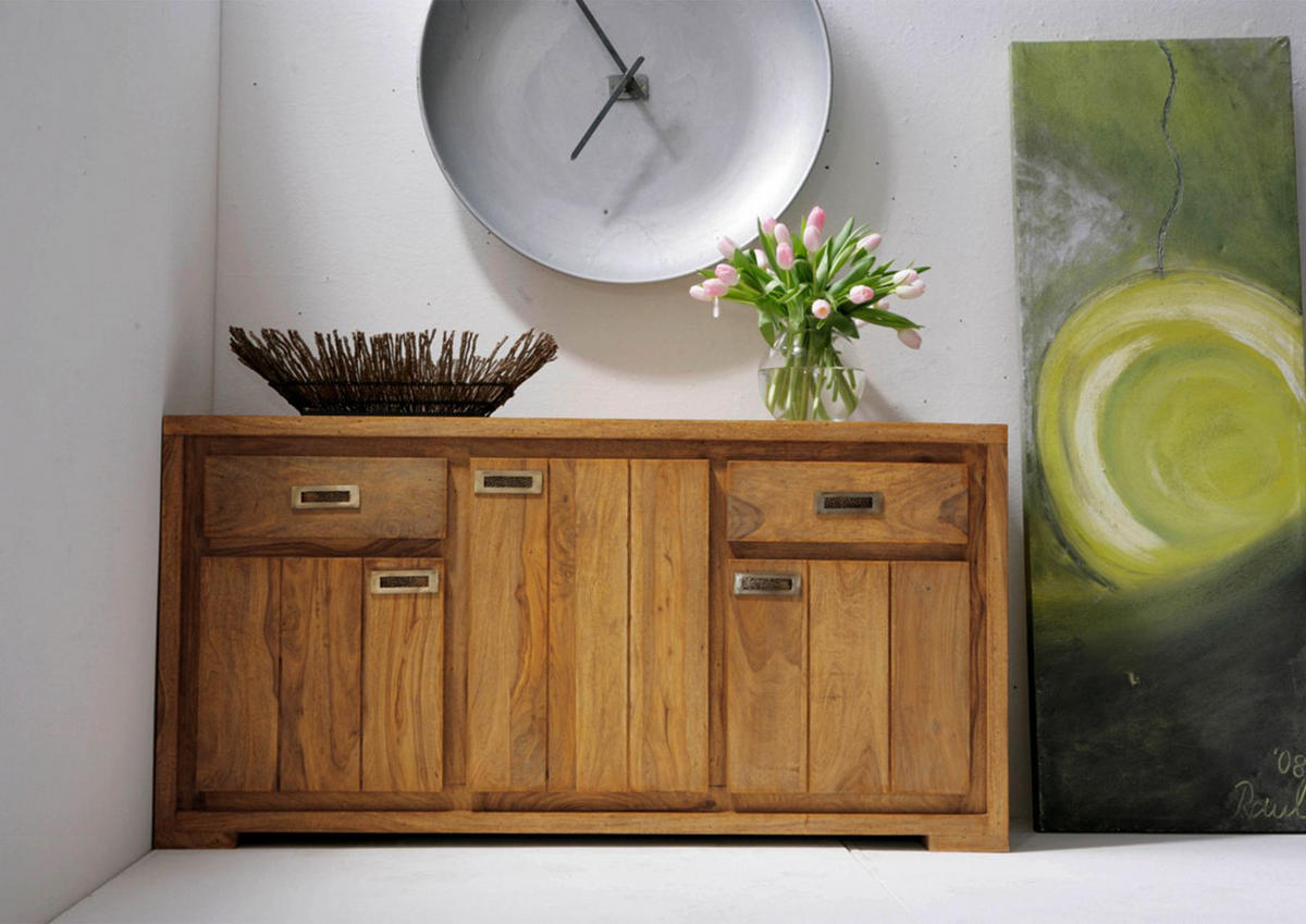 SIDEBOARD Sheesham 148x47x75 braun geölt NATURE BROWN #857 - Braun, Holz (148/75/47cm) - Massivmoebel24