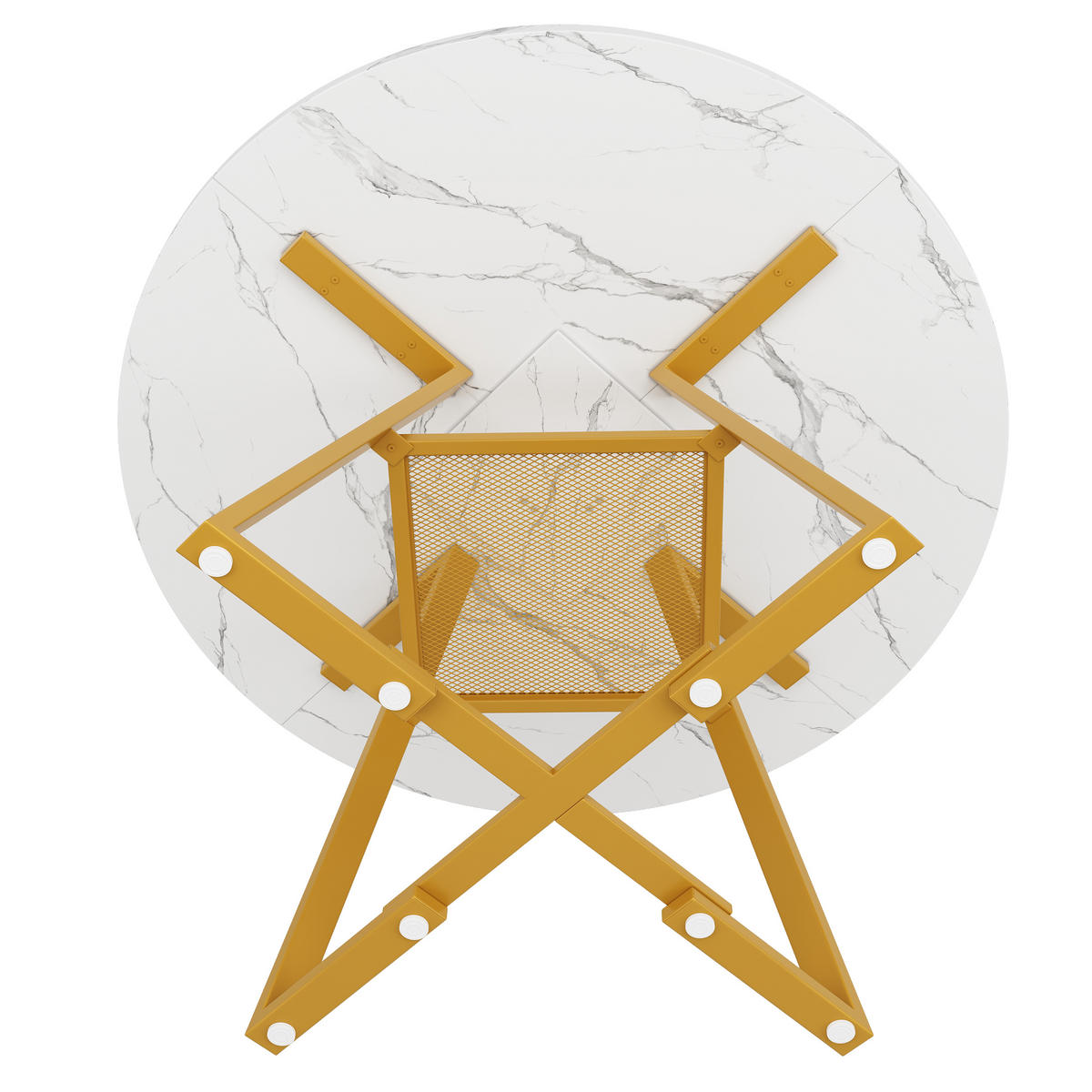 ESSTISCH rund 120/120/75 cm Weiß in Marmoroptik mit Metallgestell und Ablage - Weiß, Holzwerkstoff (120/120/75cm) - OKWISH