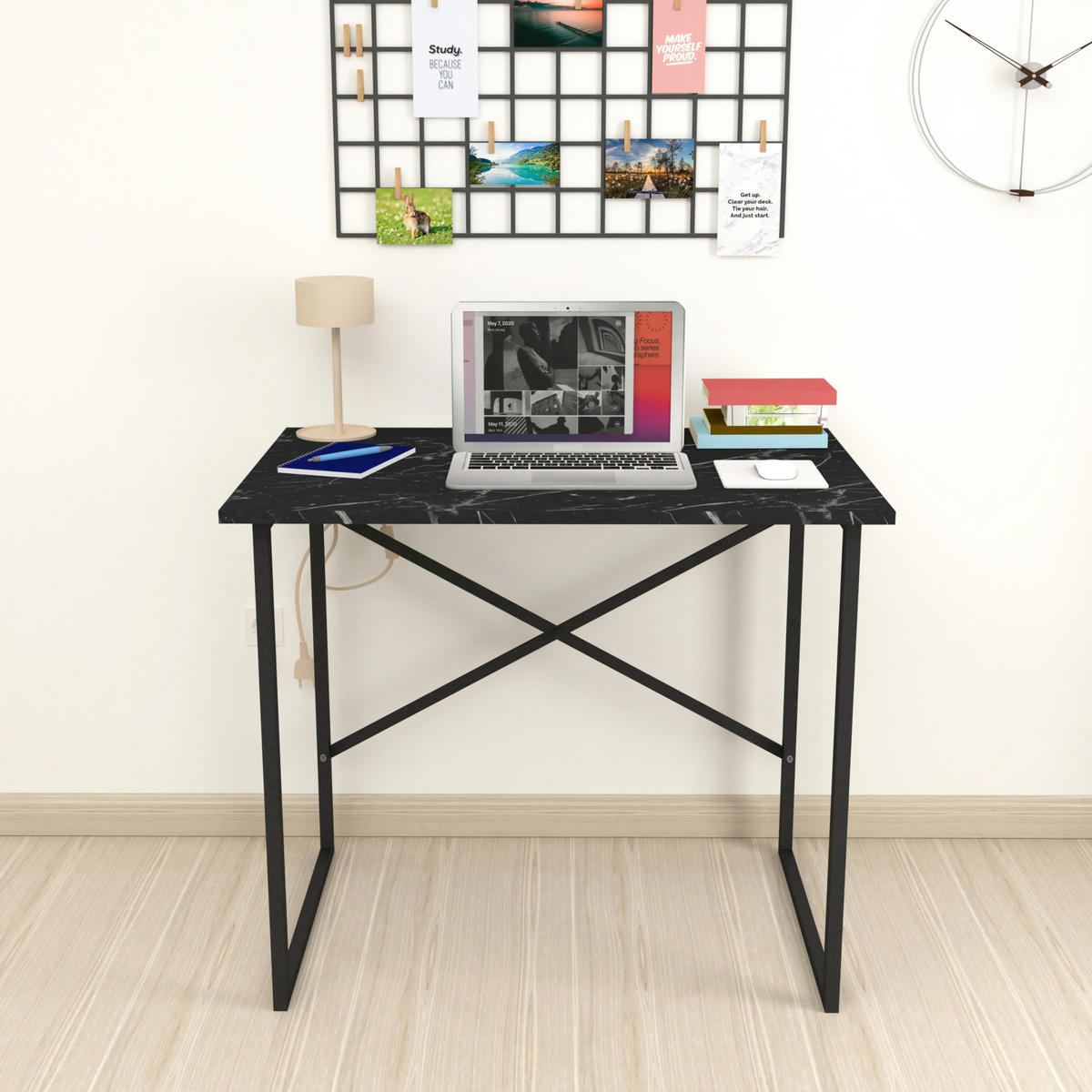 SCHREIBTISCH Tjeldsund - Schwarz, Holzwerkstoff/Metall (60/90/75cm) - [en.casa]