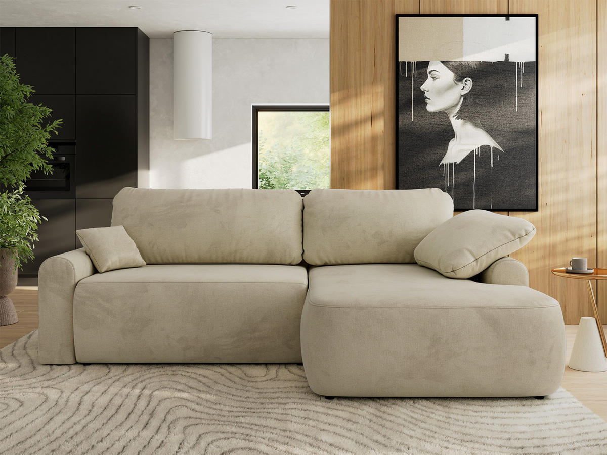 ECKSCHLAFSOFA CUBO L Beige Velvet - rechts - Beige/Schwarz, Kunststoff/Textil (187/273cm) - MKS